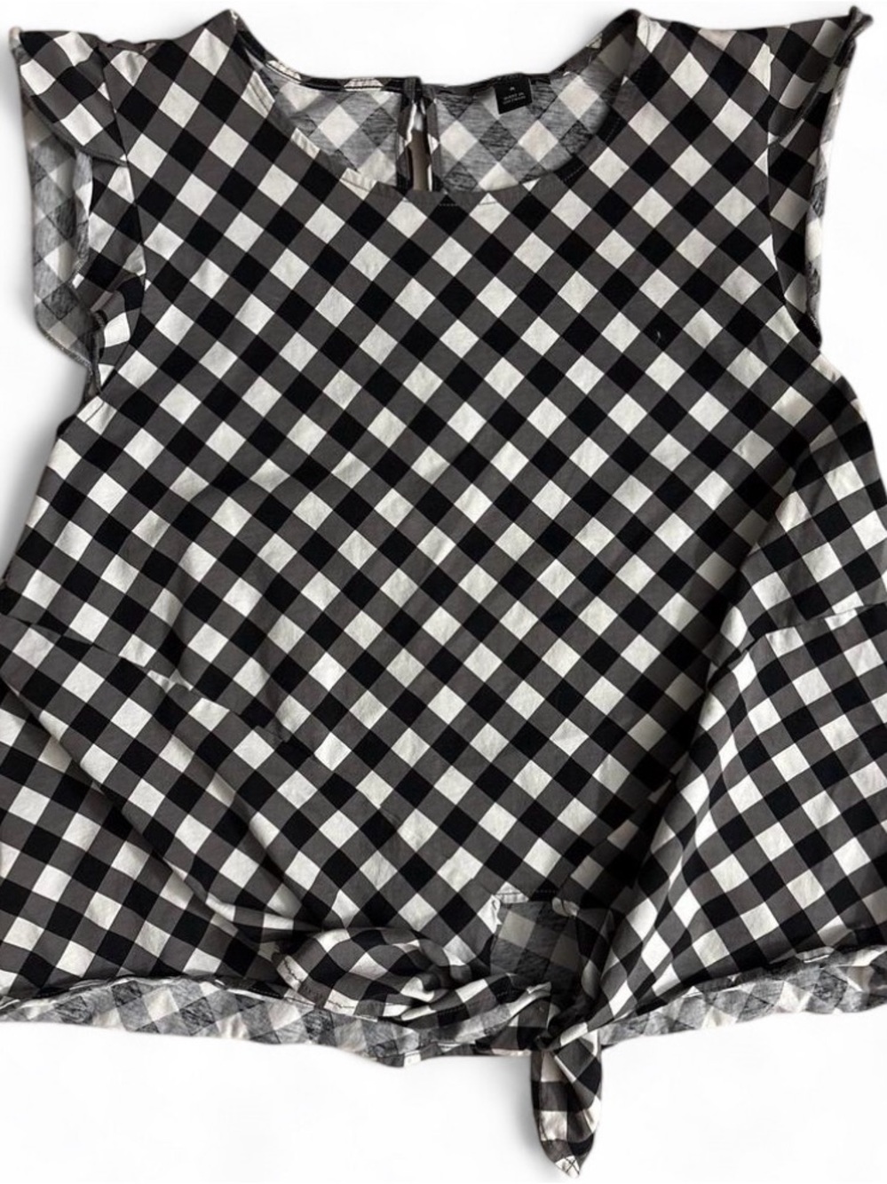 Ann Taylor Factory Black and White Gingham Tie-Hem Blouse